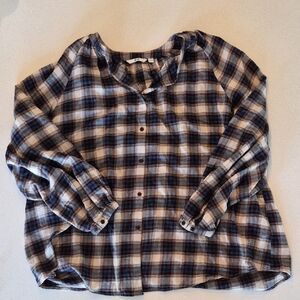 Uniqlo Plaid Button-Front Women's Blouse - Blue & Cream